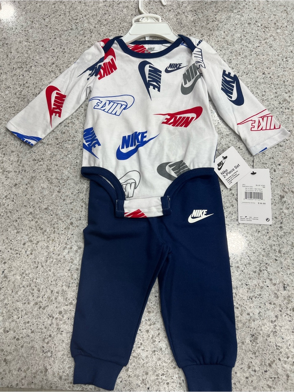 Nike Kids White Navy Blue Red Logo Short Sleeve Top